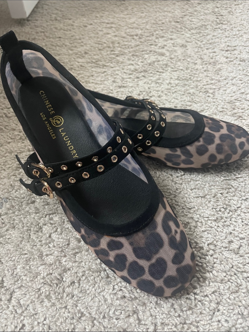 Chinese Laundry Leopard-Print Mary Jane Flats with Black Studded Straps